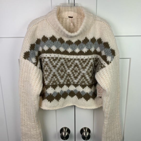 NWT Free People Sweater XS Alpine Snowy Forest Chunky Knit Oversized Alpaca Wool - Picture 3 of 8